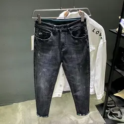 Fashion 2022 Martin Boots Men's Jeans Loose Straight Elastic Feet Printing Tapered Harem Pants Kpop Designer Jeans for Men