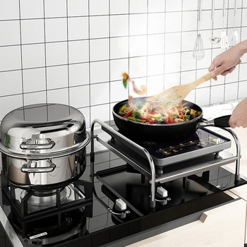 Accessori da cucina per fornello a gas con ripiano multifunzionale montato a pavimento per fornello a induzione in acciaio inossidabile