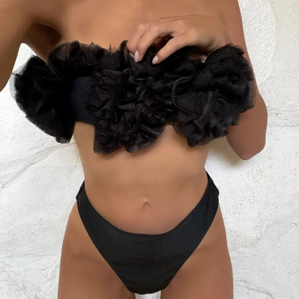 

Women Swimwear Wire Free Swimming Costume Bandeau Bra High Waist Briefs Swimwear
