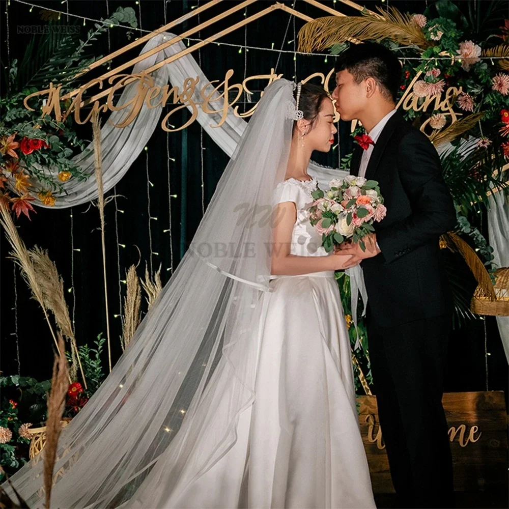 Bridal Veil 2T Satin Edge Wedding Veil Cover Face Bridal Veils With Comb 300*380 Customized