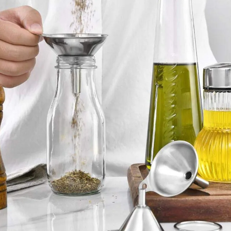 Stainless Steel Funnel Set for Kitchen with Detachable Strainer Large Wide Mouth Metal Funnels for Liquid Oil Juice Seasoning