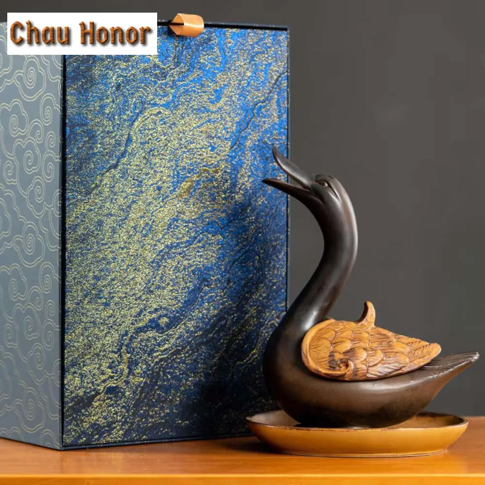 Antique Duck Shaped Ceramic Incense Holder Incense Waterfall Mosquito Coil Holder Scented Aromatic for Tea Accessorie Collection