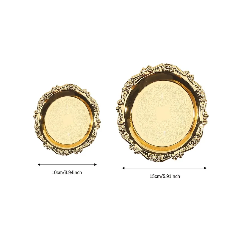 Vintage Metal Golden Cocktail Coaster Metal Exquisite Cake Tray Snack Dessert Display Plated Snack Dishes 4inch/6inch