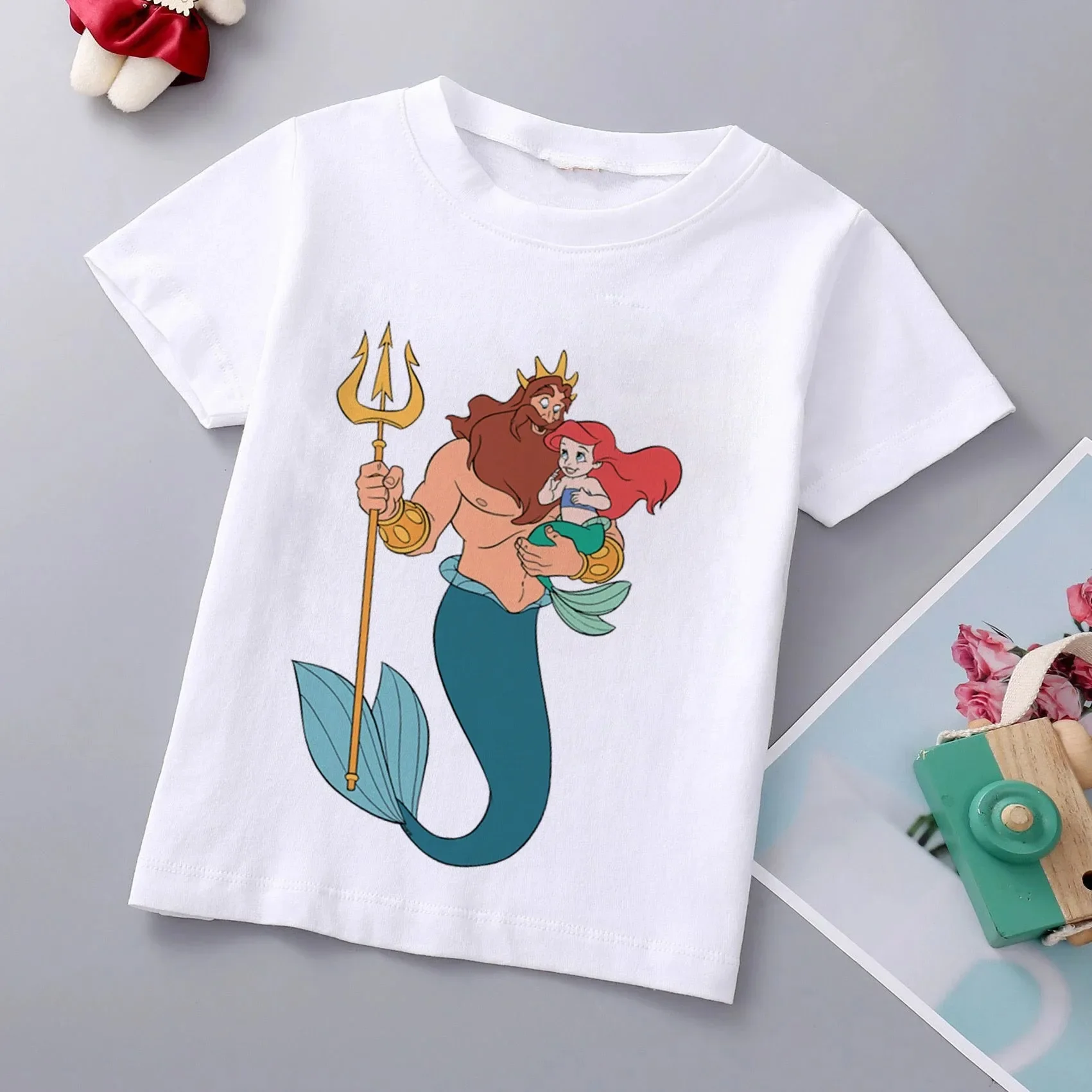 thumbnail image 1 of Camiseta de algodón con estampado de princesa sirena de Disney para niñas, ropa para bebés de princesa Ariel, top de dibujos animados para niños de 1 a 9 años, cumpleaños para niños, 1 of 5