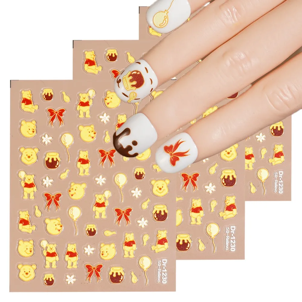 Stickers Ongles Winnie l'Ourson 5D Relief - Manucure Mignonne