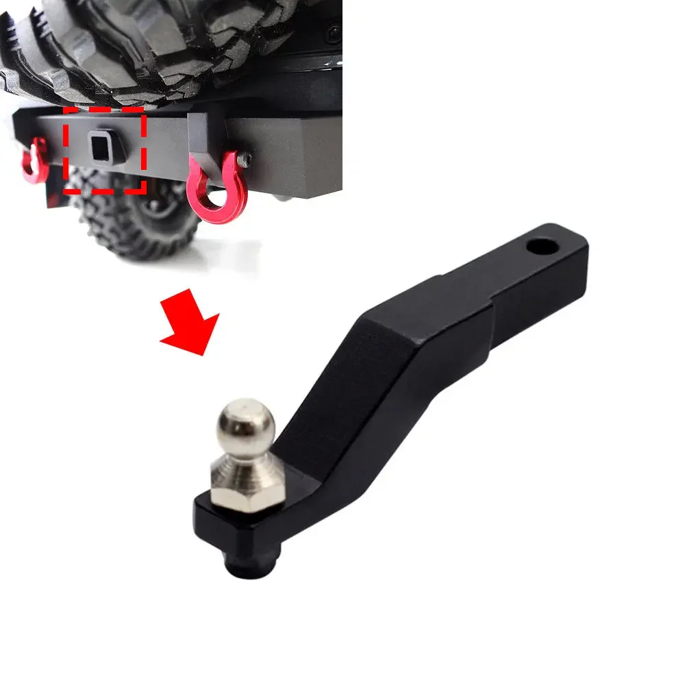 Crochet de remorque RC en alliage d'aluminium CNC fixé au châssis d'un SCX10, angle latéral.
