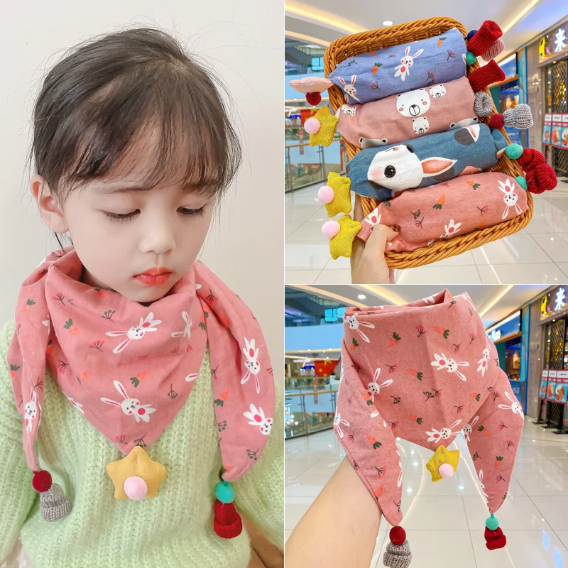 Autumn and Winter Children Cute Soft Scarf Baby Sweet Scarf Boys Girls Cotton Warm Windproof Triangle Kids Gift
