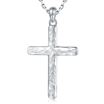 925 Sterling Silver Hammered Cross Necklace Christian Pendant Inspirational Religious Jewelry Gifts for Women Friend Daughter 1