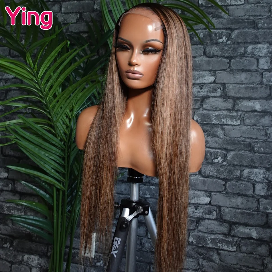 Highlight Brown 200% Bone Straight 13x4 13x6 Lace Frontal Human Hair Wig PrePlucked With Baby Hair Ready Go Wigs For Black Women