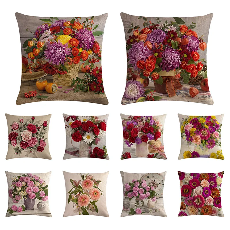 

Flower Bouquet Series Housse De Coussin Linen Pillowcase Decoration Salon Cushion Cover Cojines Decorativos Para Sofá