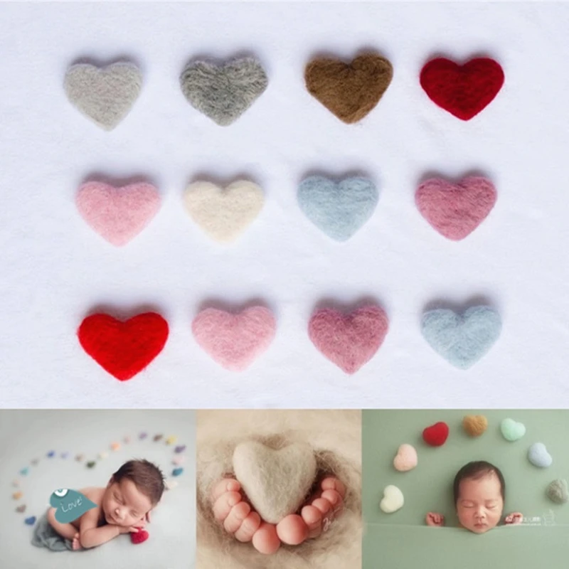 5pcs Mohair Wool Heart Newborn Photography Props Handmade Crafts DIY Photo Props Accessories Baby Felt Love Heart Fotografia 1