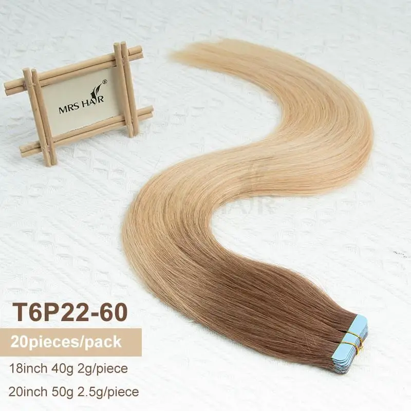 Ombre Balayage T6P22-60 Tape In Extensions Human Hair Brown Blonde Color Hairpieces Highlights Tape ins 20pcs/pack 50g