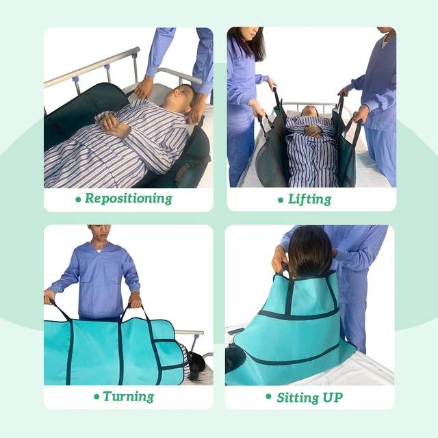 Leetye Mei Patient Transfer Sheet ,Positioning Bed Pad with 8 Handles, 48" x 40" Patient Aid Assistant for Turning, Lifting 3