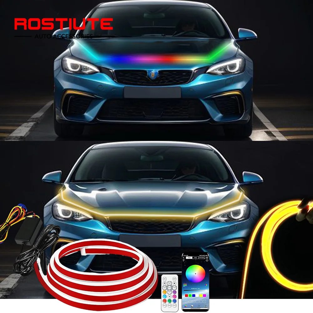 Flexible Car Led Strip, Crystal DRL Led Lights Daytime Running Light Flowing Turn Signal Light Headlight White/Amber Fog Lamp 12V