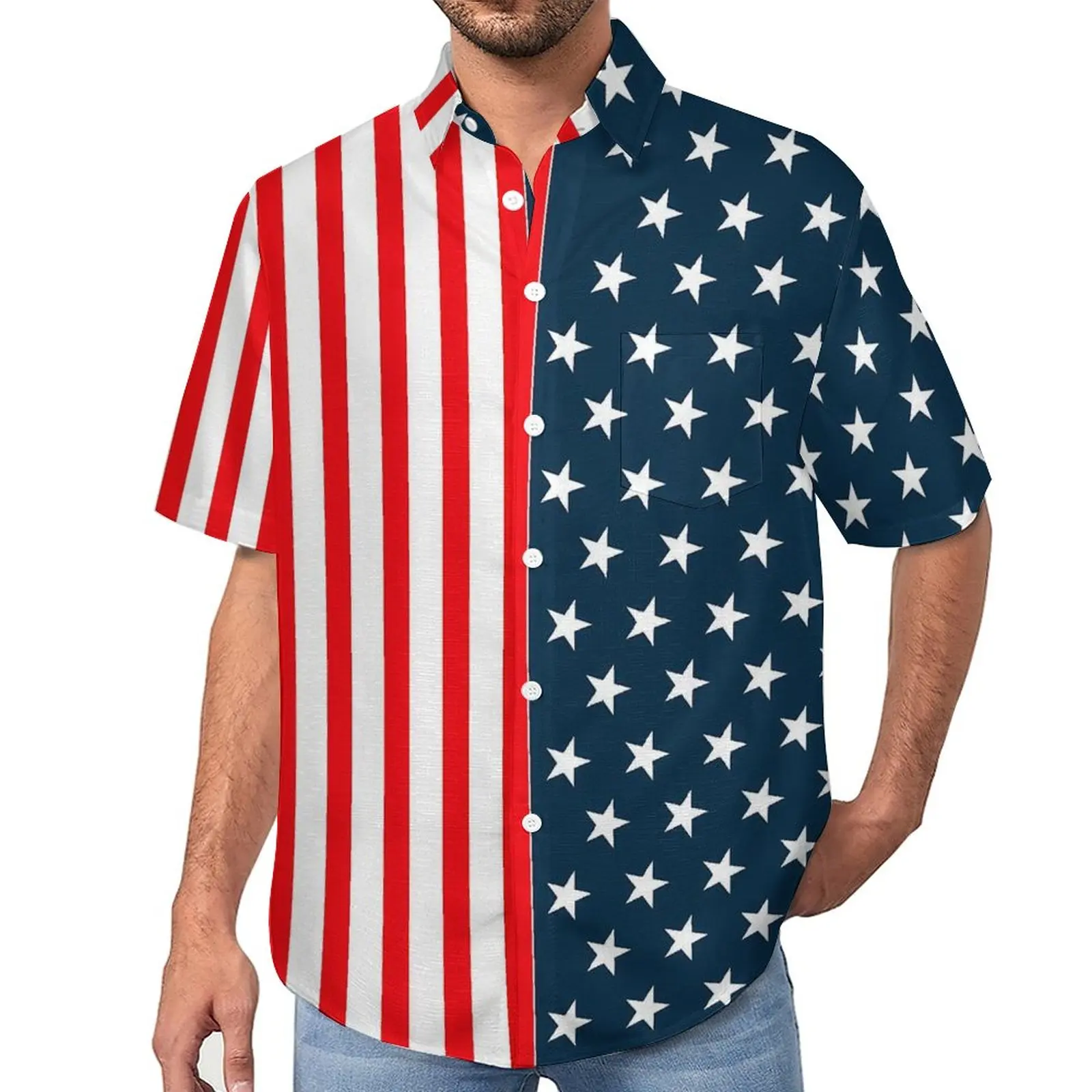 

American Flag Loose Shirt Vacation The Stars And Stripes Casual Shirts Hawaiian Graphic Short Sleeve Stylish Oversized Blouses