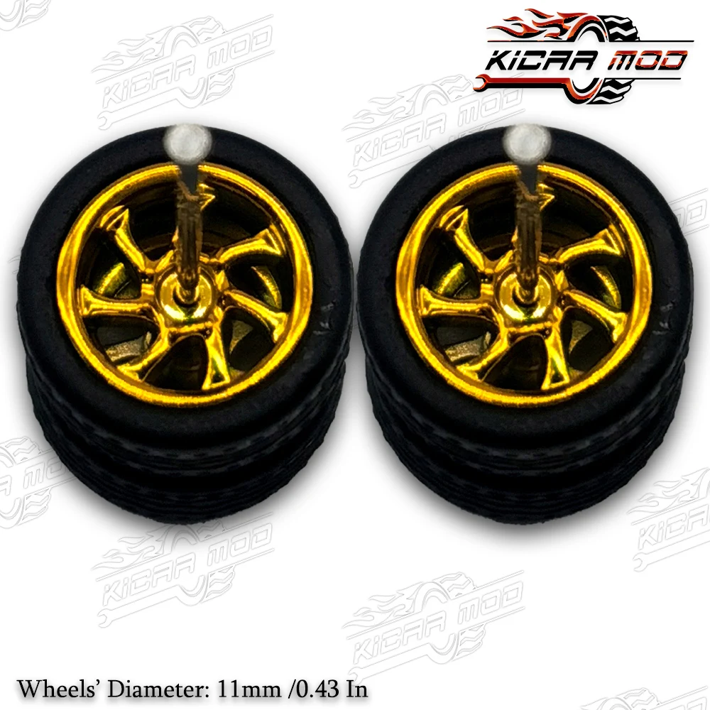 

1/64 Model Car Wheels with Rubber Detachable Tires Seven Spoke Refitting Parts for Diecast Toys Hot Wheels Matchbox D:11mm 1 Set