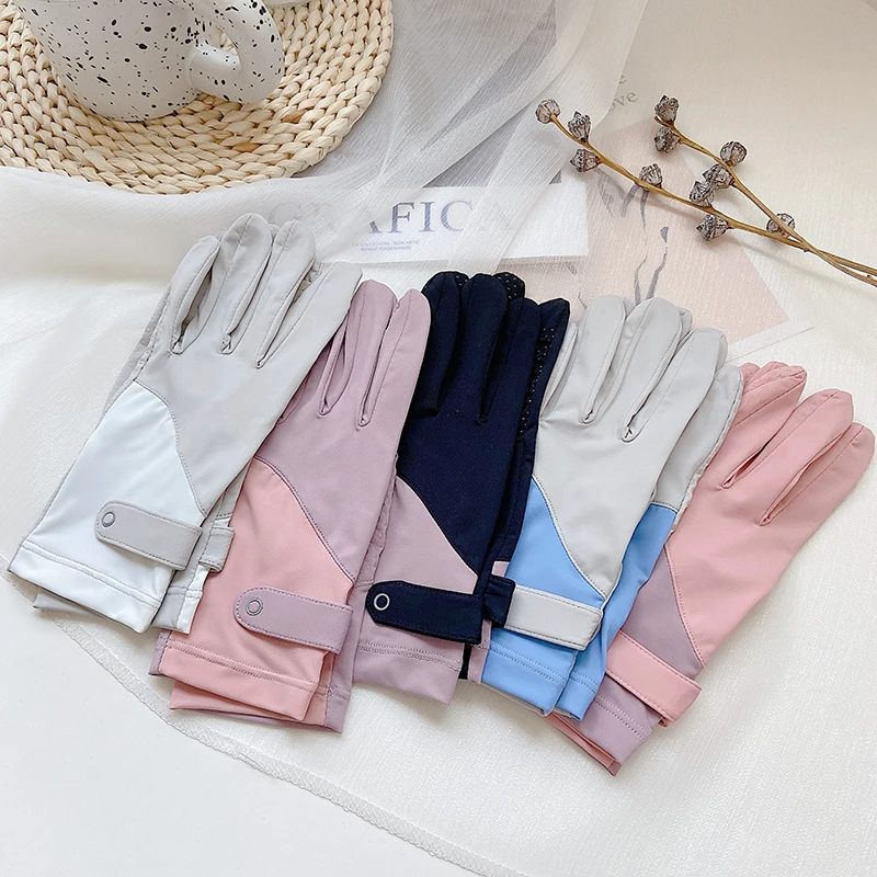 Women Sunscreen Gloves Resistant Breathable Summer Five Finger Ice Silk Gloves Anti-slip Sun Protection Driving Mittens UV sunscreen gloves