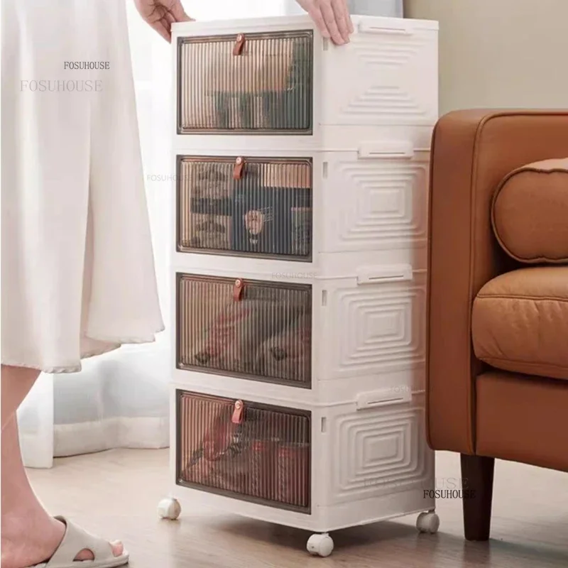 Nordic Kitchen Trolleys Removable Kitchen Storage Trolley Cart Furniture Plastic Transparent Foldable Auxiliary Cart with Wheels