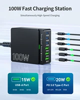 100W 6-Port GaN Quick Charge Hub - PD 3.0 Type C and USB A Charging Case - for Cell Phone Tablet Laptop - Image 3