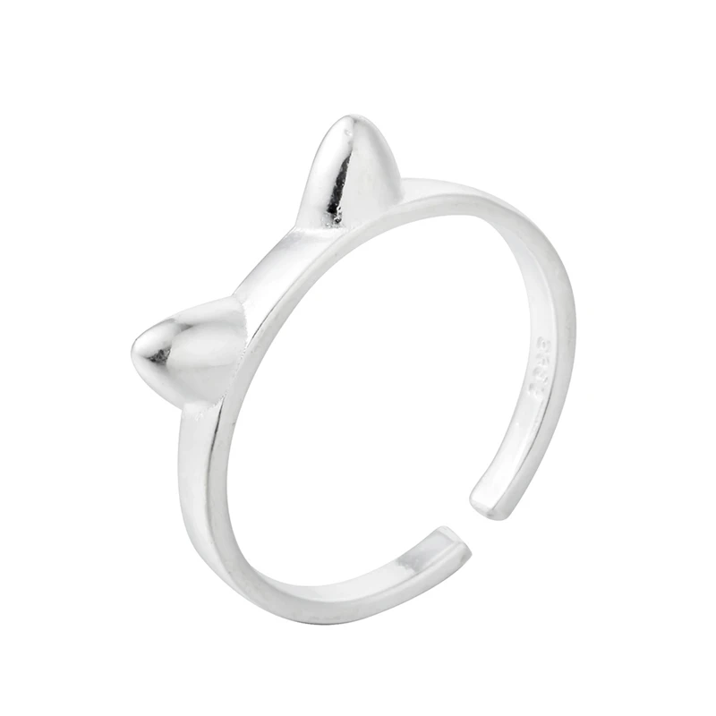 Sole Memory Cute Cat Ear 925 Sterling Silver Literary Creative Personality Female Resizable Opening Rings RI095 6