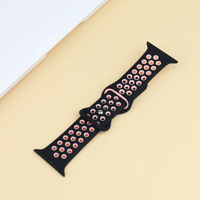 Silicone Strap For Apple Watch Band 44mm 40mm 42mm 38mm 44 mm watchband Breathable bracelet Apple watch 6 Strap iWatch 7 5 4 se 06 Black pink
