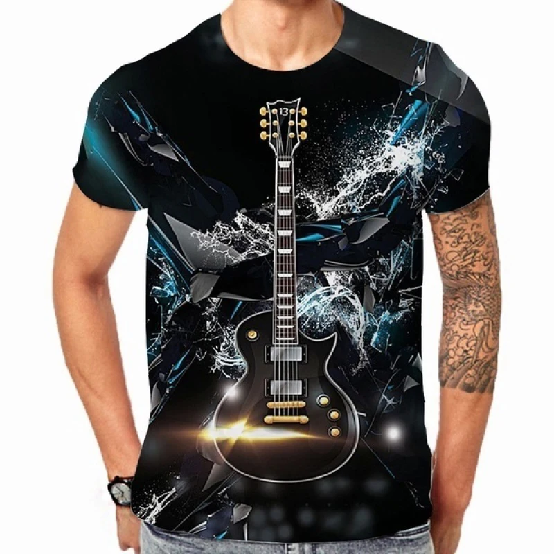 

Fashion Male/female Music Bass Guitar DJ Funny 3D Printing Casual Short-sleeved T-shirt