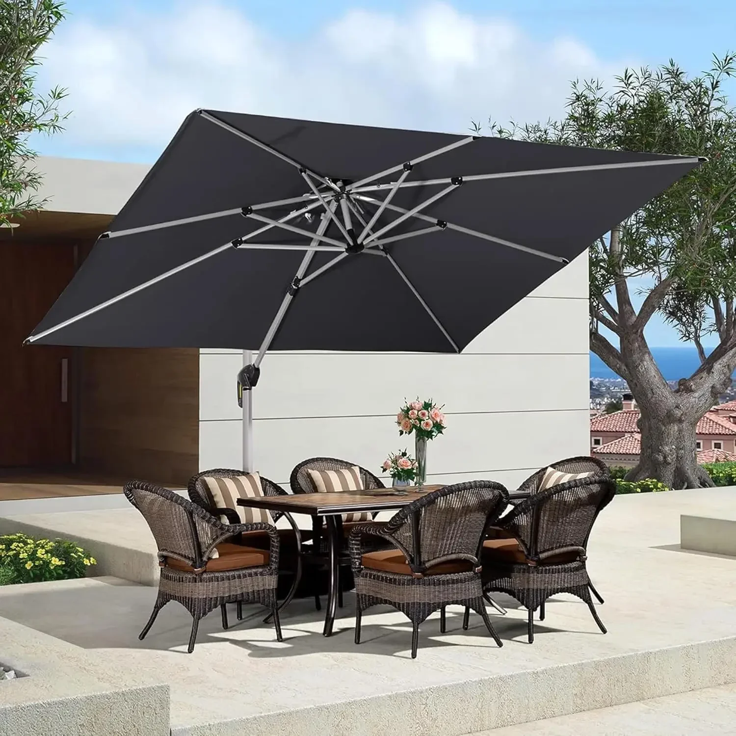 9' X 11' Patio Umbrella Outdoor Rectangle Large Cantilever Windproof Offset Heavy Duty Sun