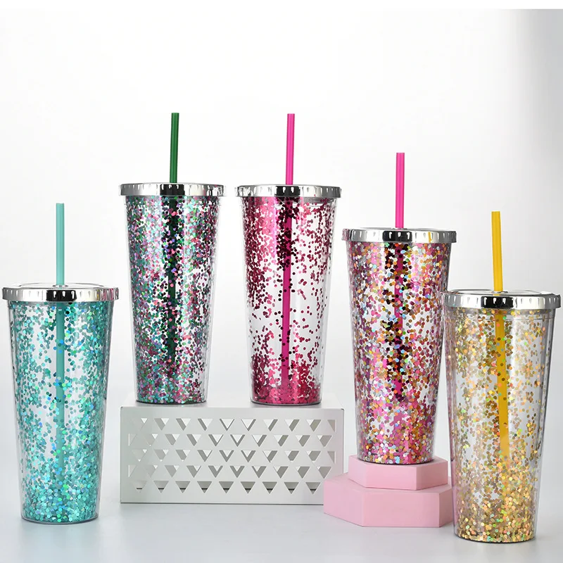 Custom This Double Wall Glitter Tumbler with Straw Drink Cup with