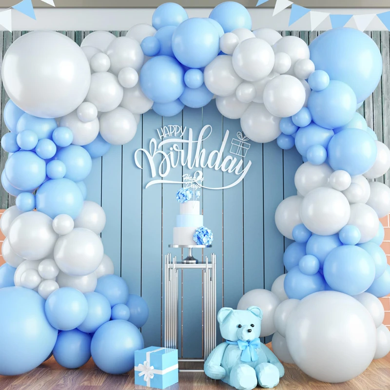 

103Pcs Different Sizes Light Blue White Latex Balloon Garland Arch Kit for Baby Shower Wedding Birthday Party Decorations