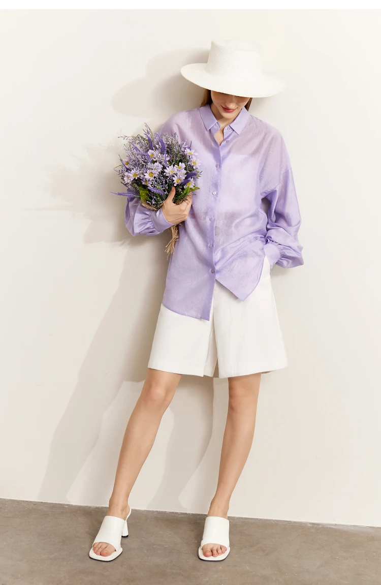 AMII Minimalist Blouse for Women 2023 Autumn Lantern Sleeve V-Neck Slightly Transparent Elegant Commuter Clothing Tops 72341030