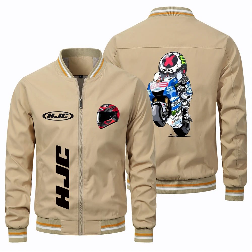 Men's New Fashion Trend Biker Jacket HJC Printed Round Neck Jacket Men Women Oversized Bomber Pilot Jacket Biker Jacket S-4XL
