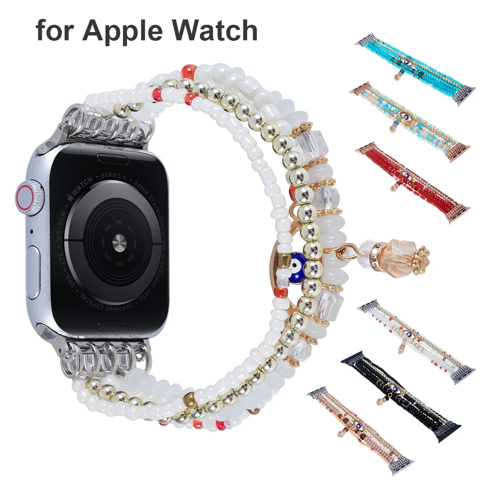 

Beaded Watchband for Apple Watch SE 40mm 41mm Series 7/6/5/4 Bands 38mm iWatch Series 3/2/1 Bracelets Watch Band for Women 2022