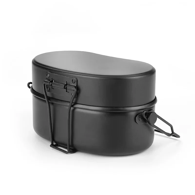 French Style Outdoor Camping Aluminum Lunch Box Double Layer Portable Meal Container With Handle Military Training Lunch Box