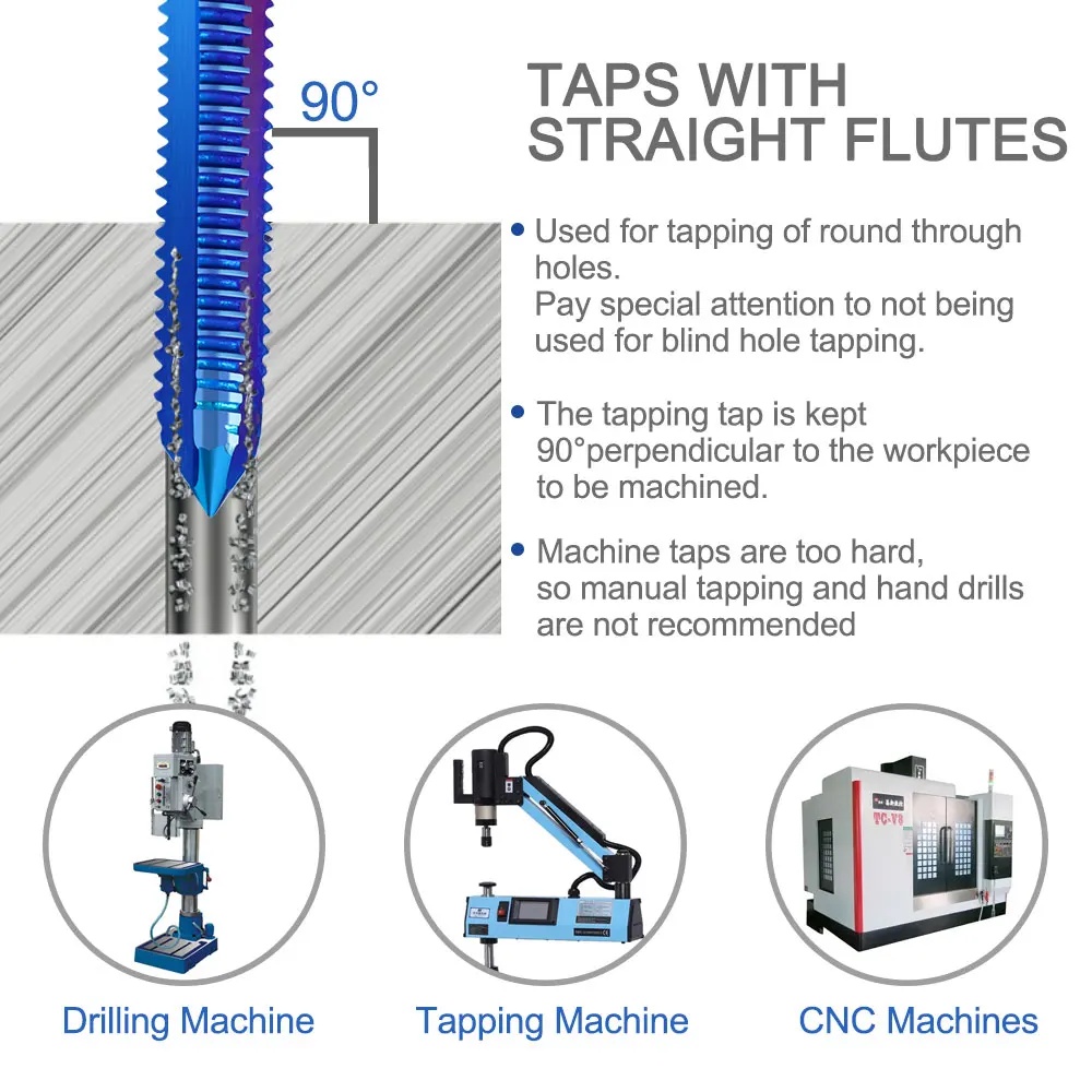 Thread Tap 10pcs M1-M3.5 HSS Metric Plug Tap Screw Drill with Adjustable Wrench Nano Blue Coated Machine screw tap