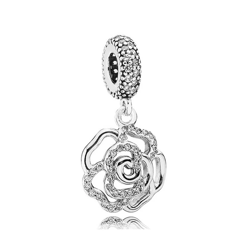

Authentic 925 Sterling Silver Bead Shimmering Rose Pendant Charm Fit Pandora Women Bracelet Bangle Gift DIY Jewelry