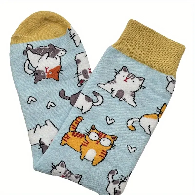 Men's Colorful Cat Alien Print Harajuku Sock