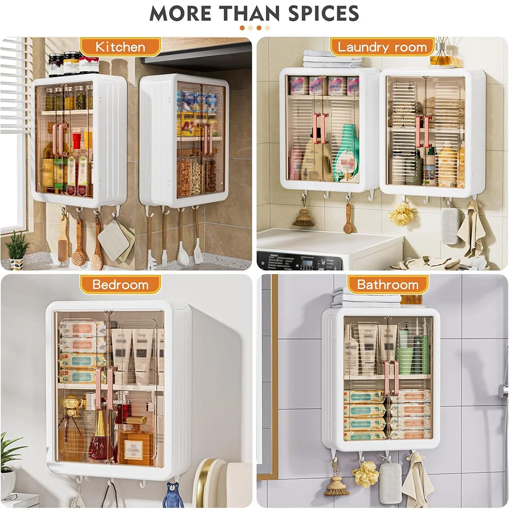 Wall-Mounted Storage Rack with Hooks Bathroom Organizer Bathroom Storage Cabinet for Bathroom & Kitchen
