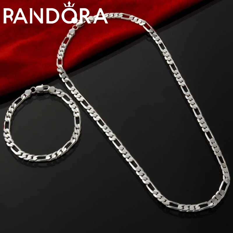 Charms 4MM Classic geometry chain Silver Color Bracelet Necklace for men Women jewelry set fashion party Christma gifts 1 set tai chi couple necklaces for women men best friends yin yang paired pendants charms braided chain couple bracelet necklace