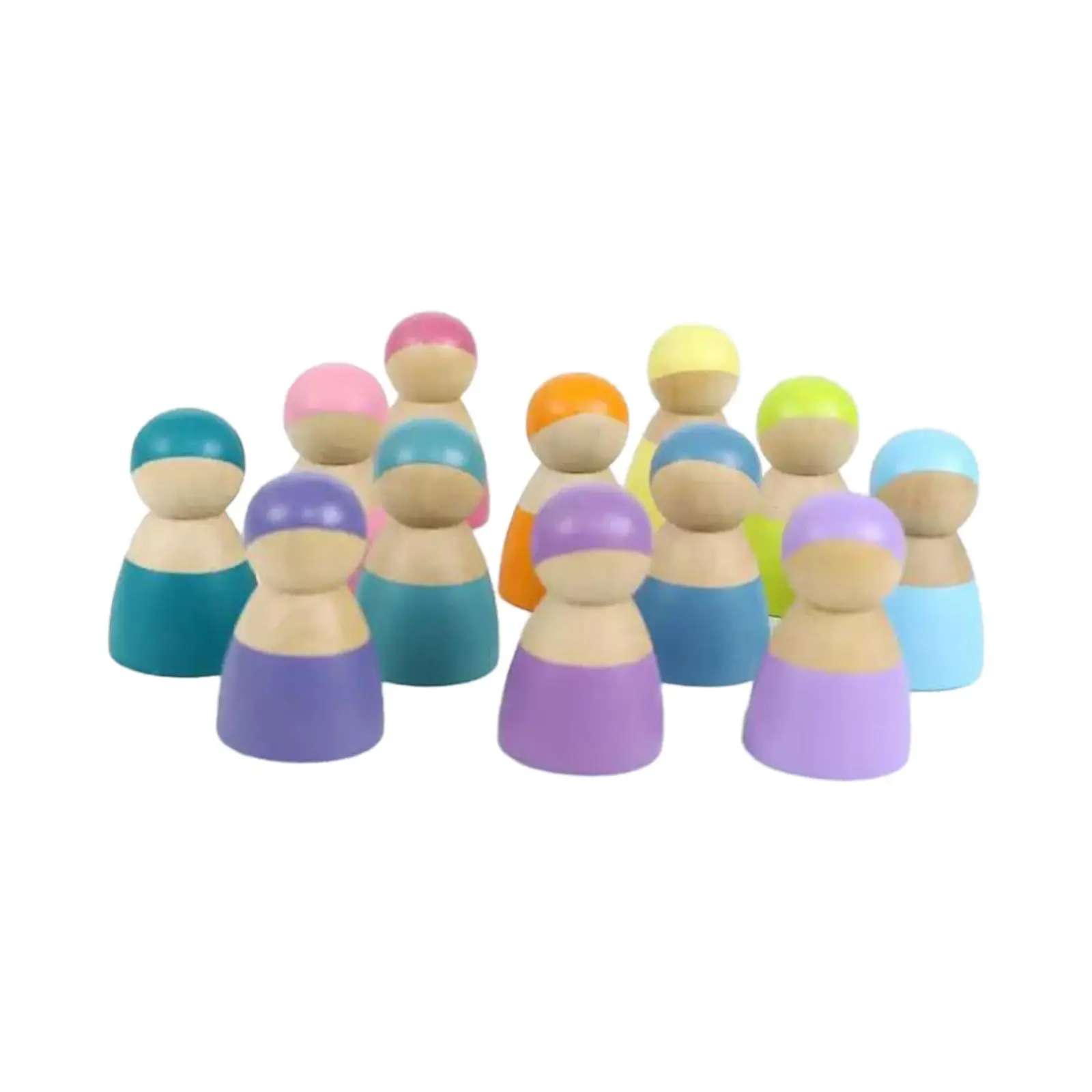 

12x Rainbow Wood Peg Dolls Pretend Play Figures for Table Party House Wardrobes Office Home Decoration Train Tracks Party Favors