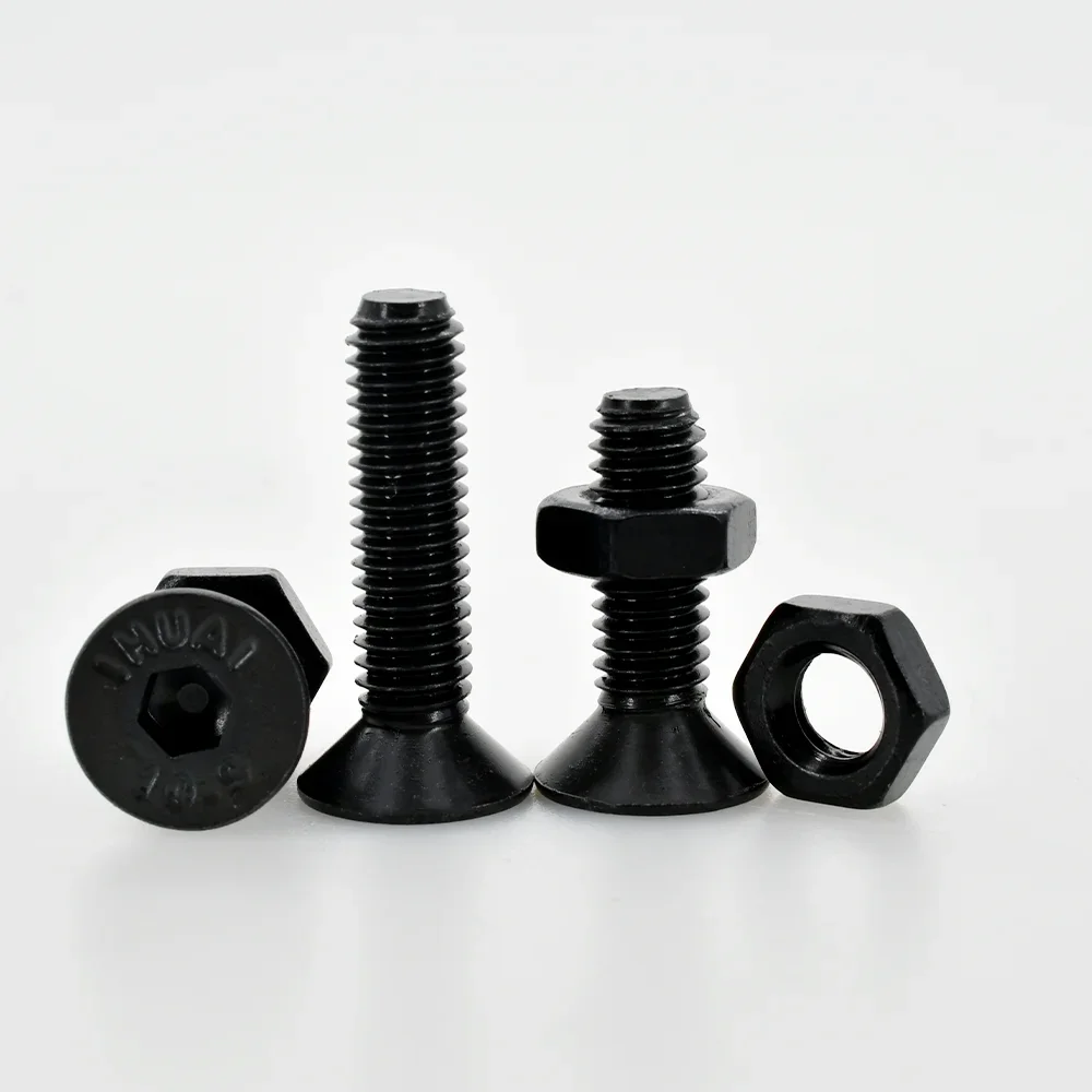 DIN7991 Countersunk Flat Head Hex Bolt Nut Set Kit M2 M3 M4 M5 M6 Black Grade 10.9 Steel Hex Hexagon Socket Flat Head Screw