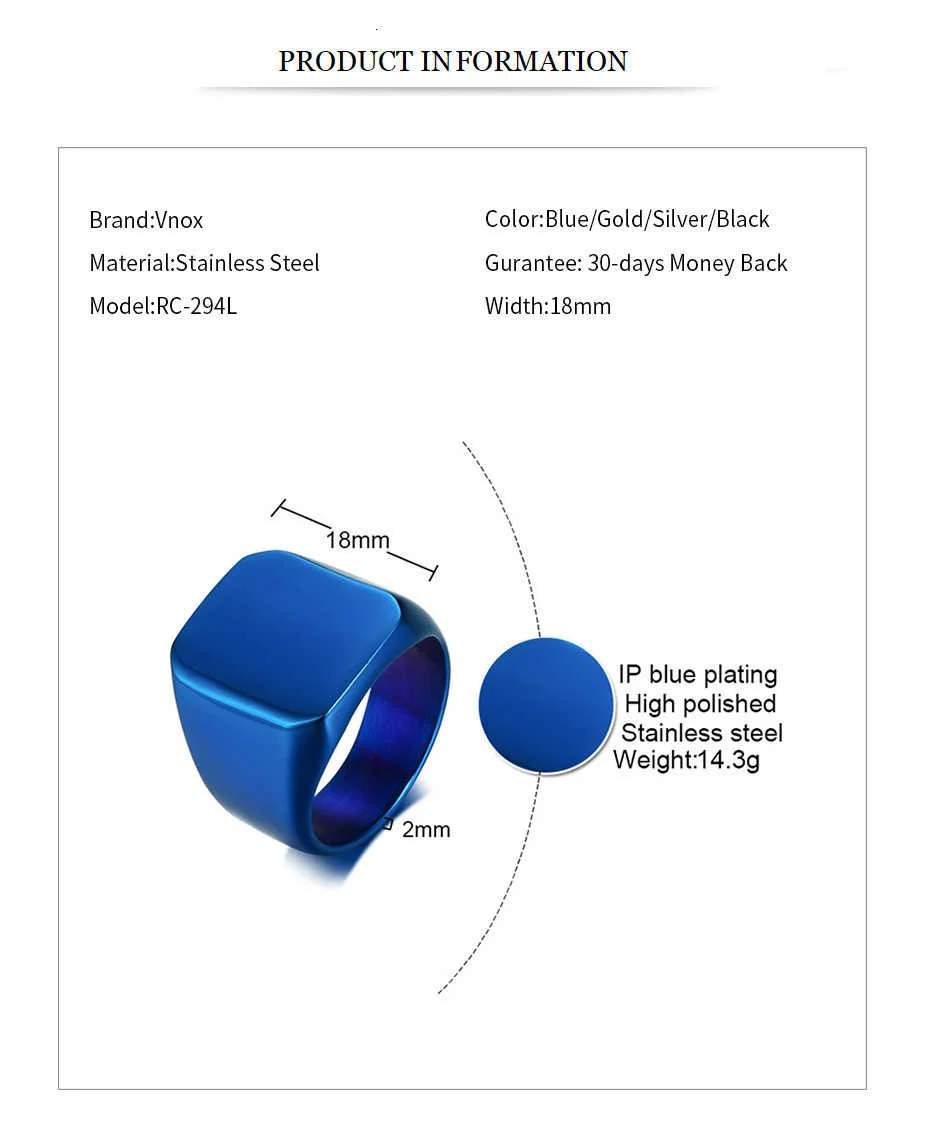 Vnox Freies Personalisierte Stempel Ring Für Männer 18mm Edelstahl Signet Band Bruderschaft Ringe Gentleman Anel Benutzerdefinierte Geschenk für ihn – Detail 4