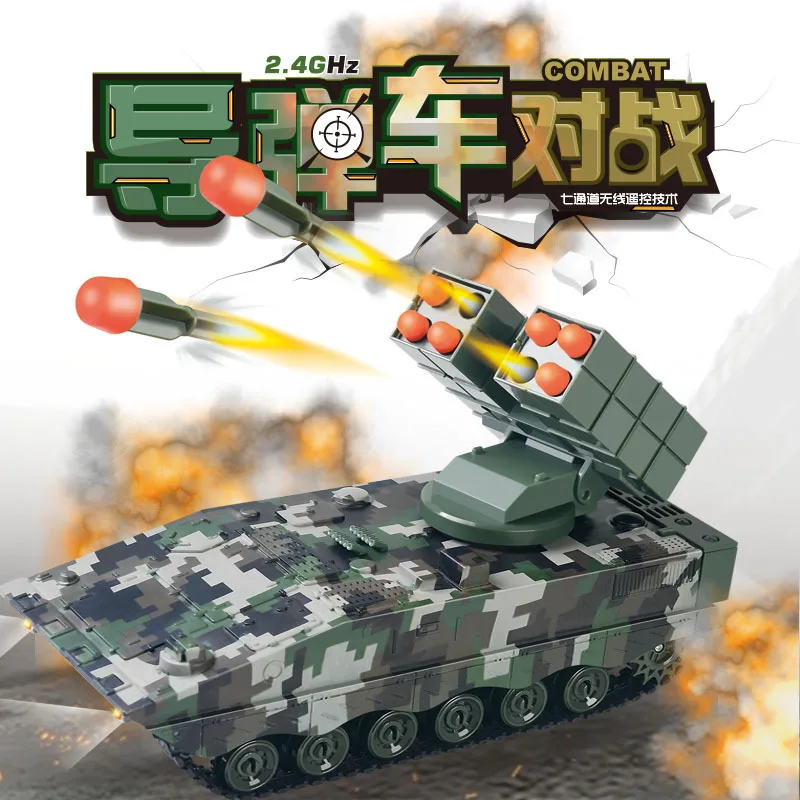 군사 전쟁 2.4G RC 미사일 차량 전투 탱크 리모컨 장난감 자동차, 사격 총알 모델 전자 음향 광학 장난감 