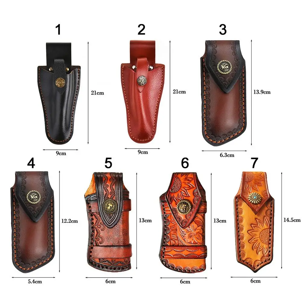 Pocket Hunt Leather Sheath Holder Fold Knife Tool Flashlight Case Camp Outdoor Carry Belt Loop Case