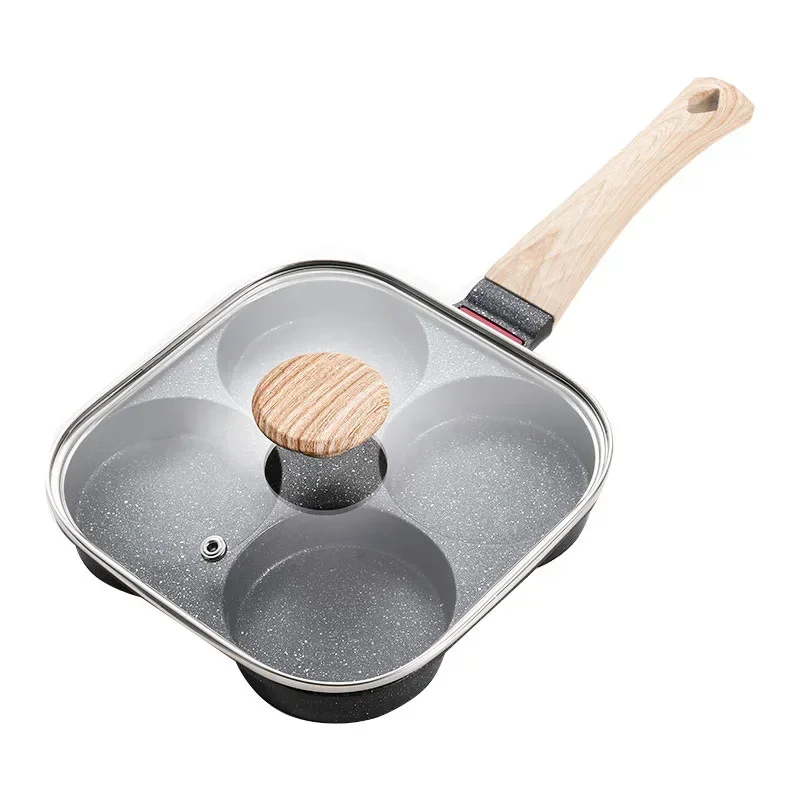 

With Cover Four Holes Frying Pan Non-stick Home Breakfast Maifan Stone Omelet Pan Non Stick Egg Pan Kitchen Egg Cooking Cookware