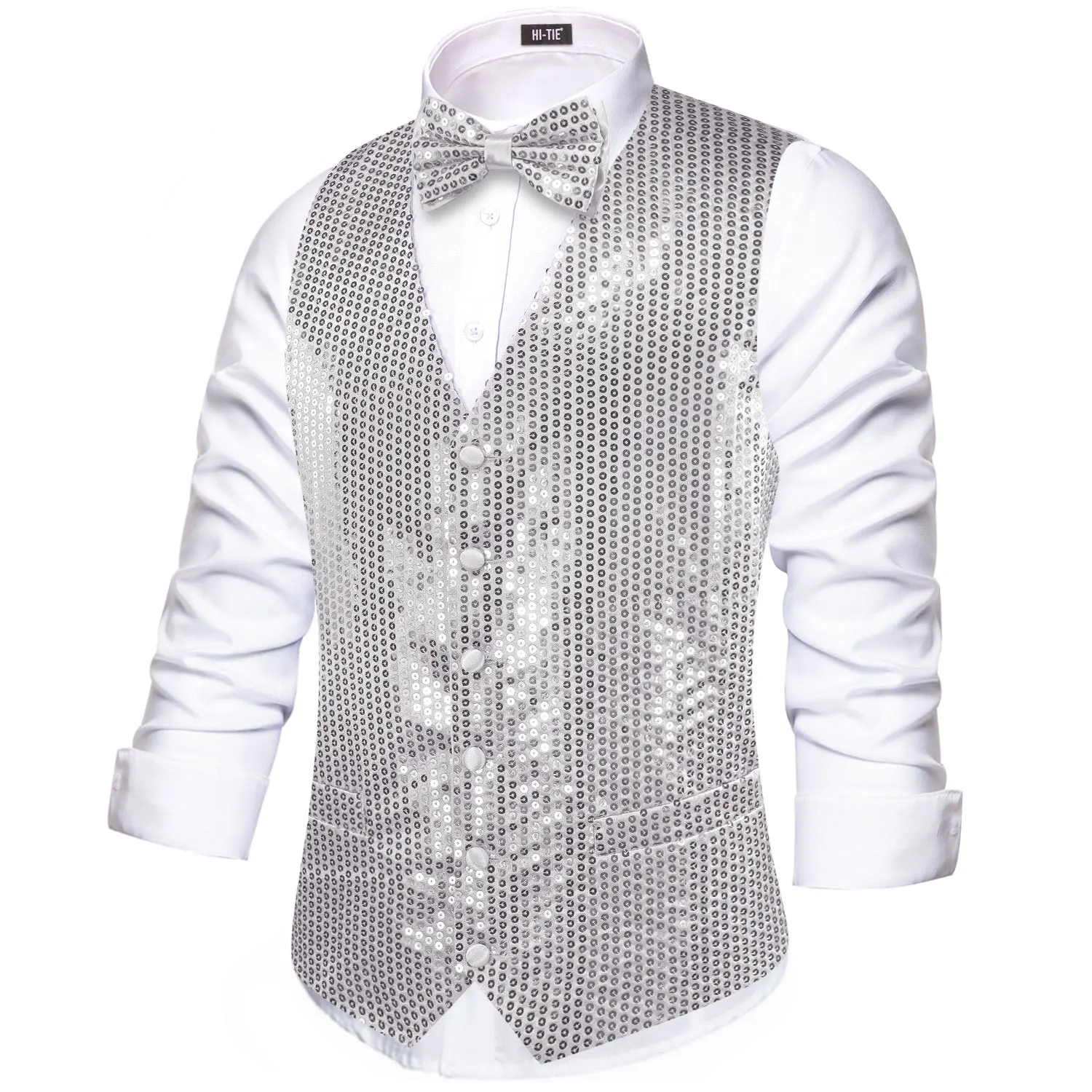 

Жаккардовый костюм с блестками Hi-Tie, облегающий жилет с V-образным вырезом для свадьбы, шафера, смокинга, куртка без рукавов