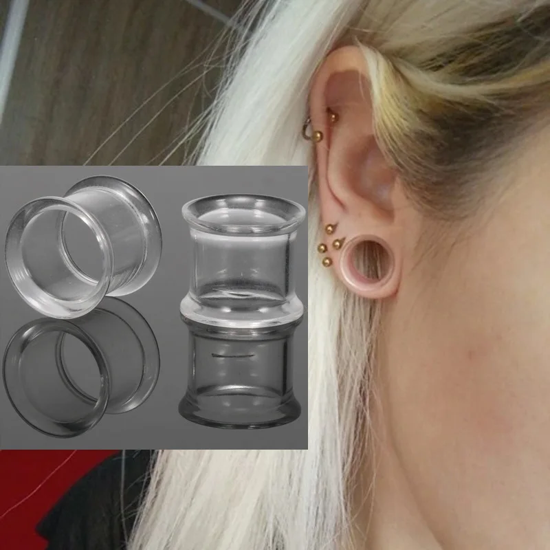 1 Pair Acrylic Body Piercing Jewelry Gauges Ear Plugs and Tunnels Black White Clear Color