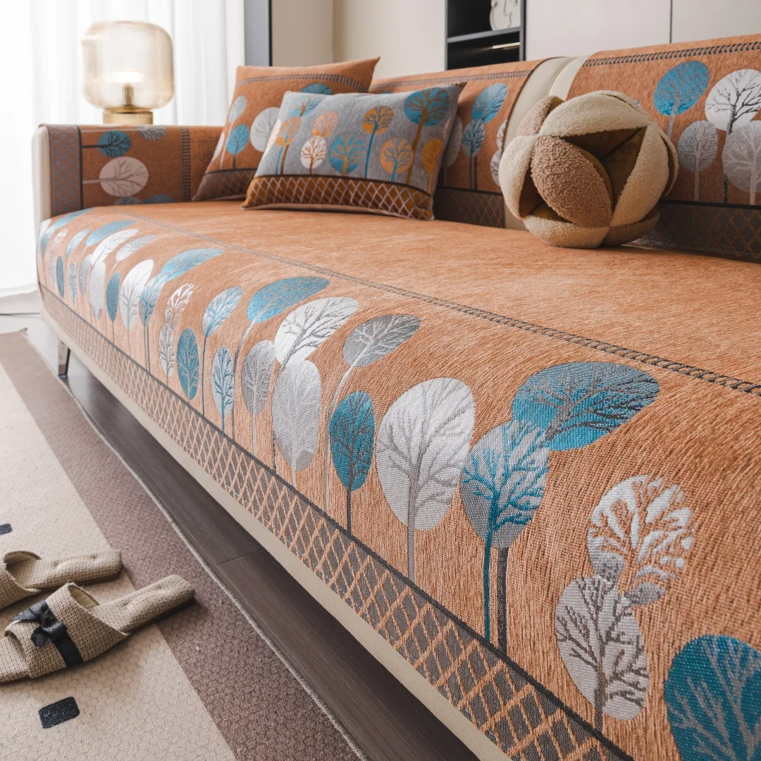 Boho Full Moon Tree Jacquard Chenille Sofa Cover Image 10
