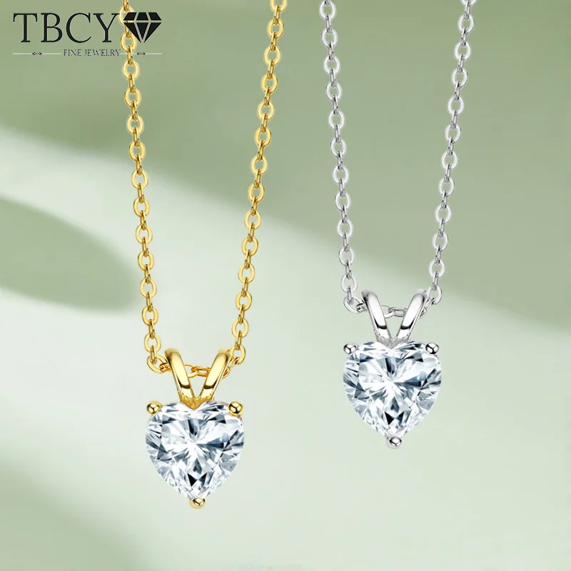 

TBCYD 1CT D Color Heart Cut Moissanite Necklace Pendant For Women S925 Silver Sparkling Lab Diamond Neck Chain Romantic Jewelry