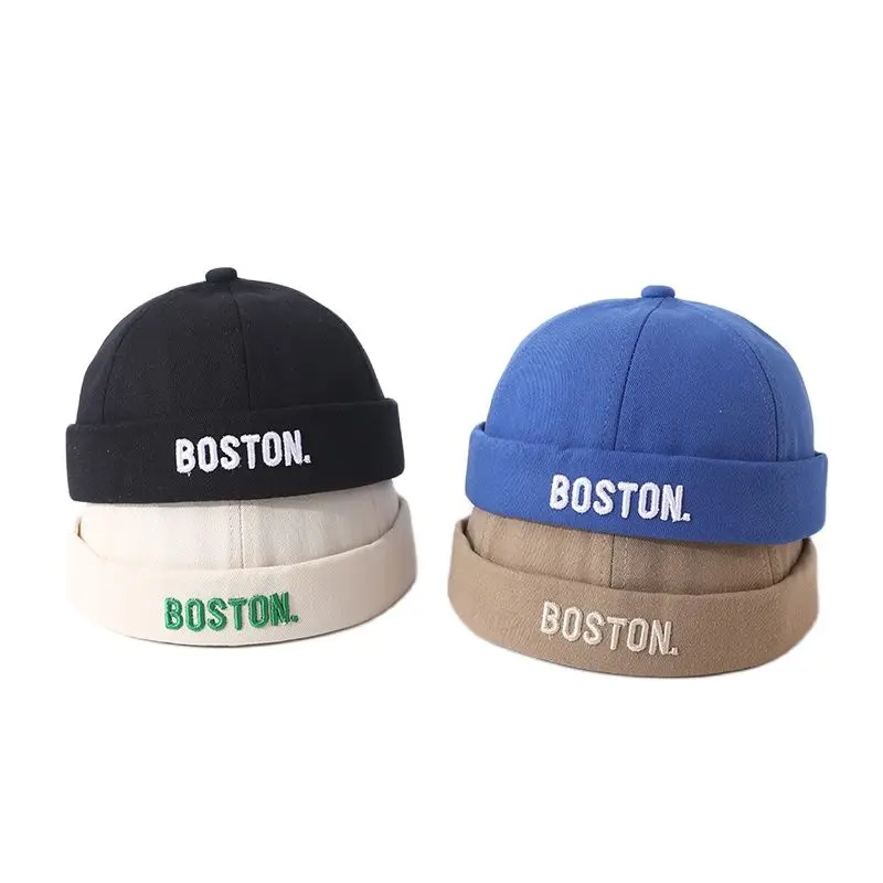 Doitbest 2023 Boy Docker Cap Brimless Hat Boston Letters Girl Beanie Hats Cotton Simple Adjustable Spring Landlord Sailor Cap