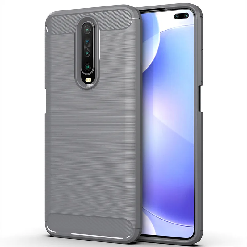 Shockproof Silicone Phone Case with Stand - Brushed Carbon Fiber Design